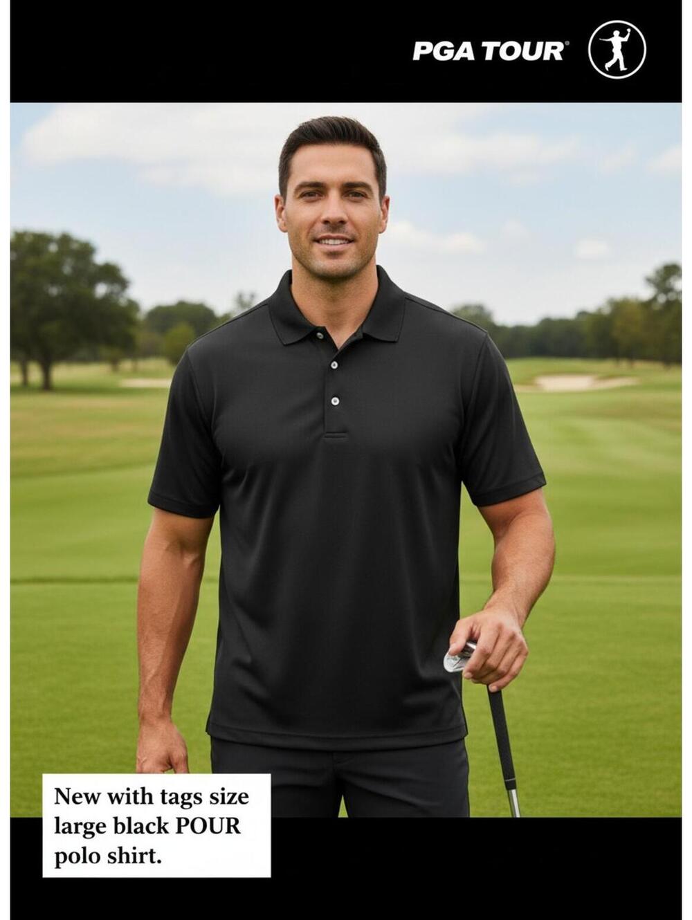 PGA TOUR Black Polo Shirt Size Large New with Tags
